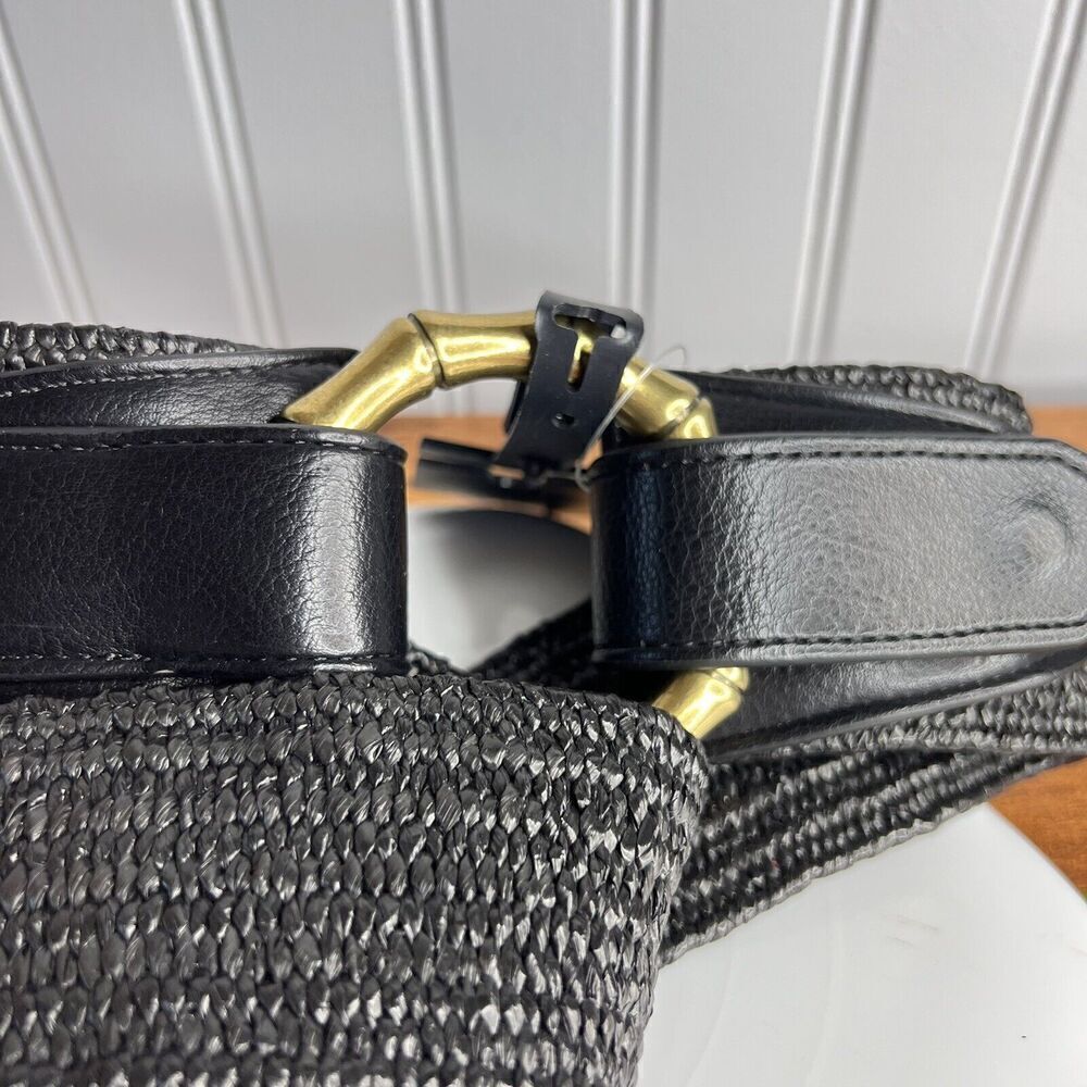 INC Sz S-M Stretch Black Woven Womens Belt Gold Tone Bambo Buckle Boho NICE - Picture 2 of 8